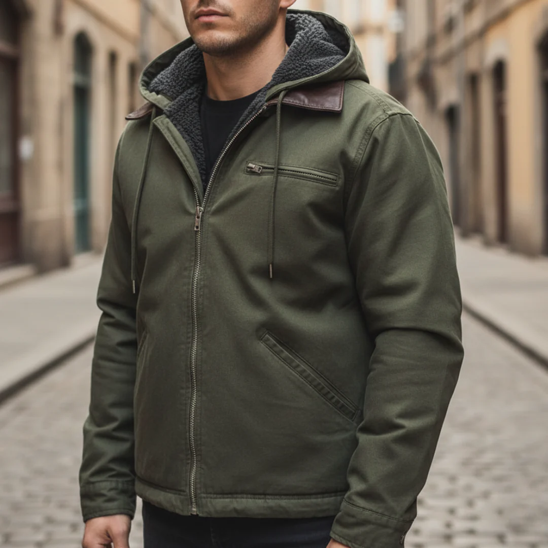 Men's Blue Winter Jacket with Hood