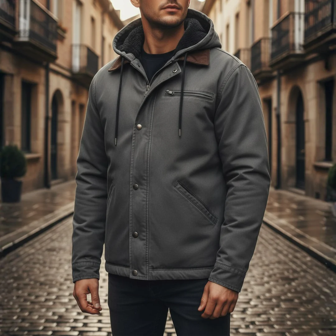 Men's Blue Winter Jacket with Hood