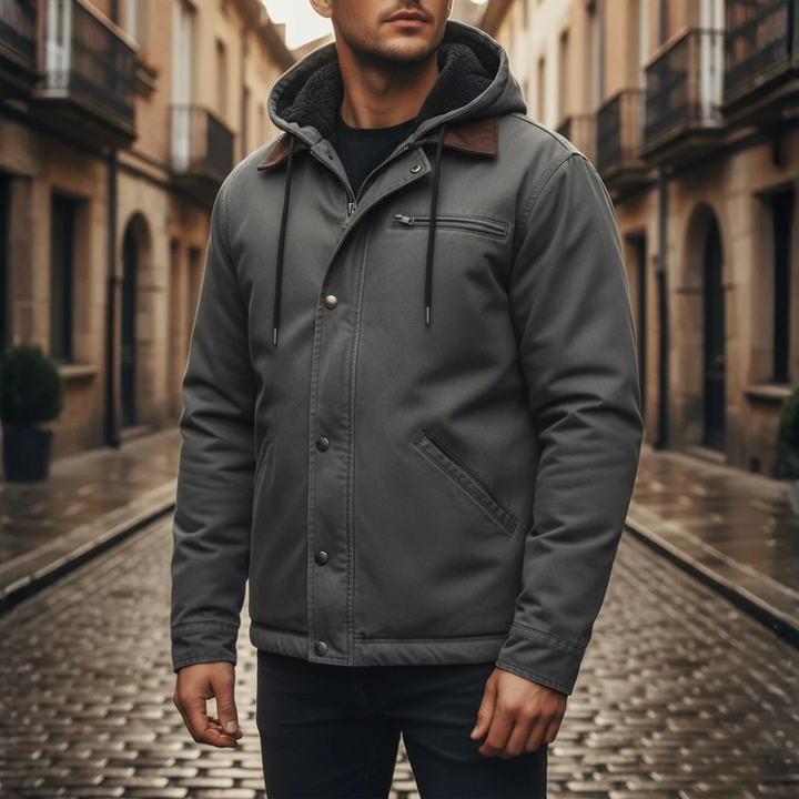 Men's Blue Winter Jacket with Hood
