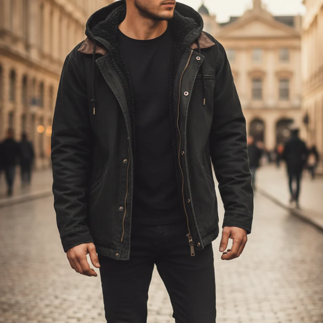 Men's Blue Winter Jacket with Hood