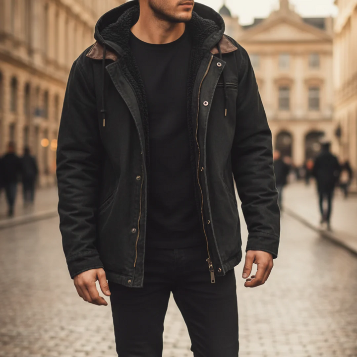 Men's Blue Winter Jacket with Hood