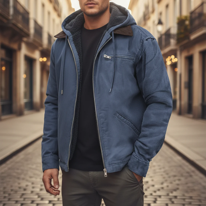 Men's Blue Winter Jacket with Hood