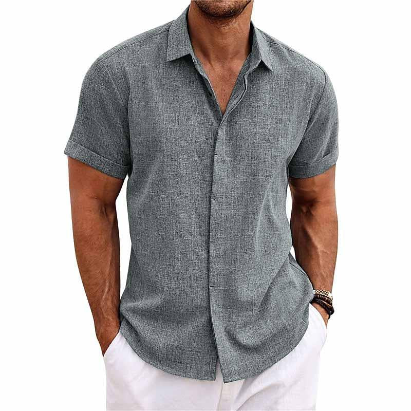 Men's Short Sleeve Linen Button-Up Shirt – Summer