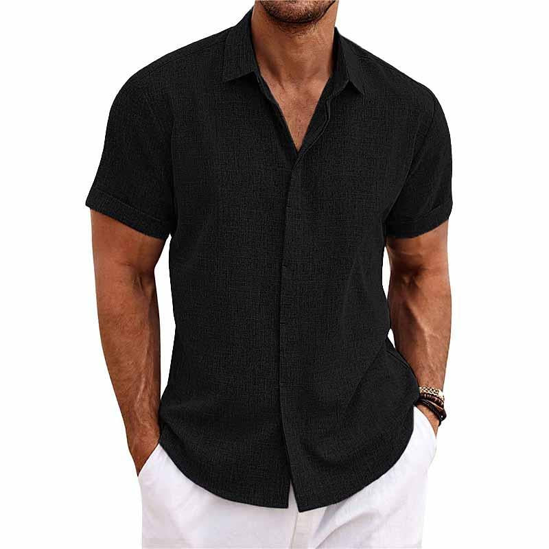 Men's Short Sleeve Linen Button-Up Shirt – Summer