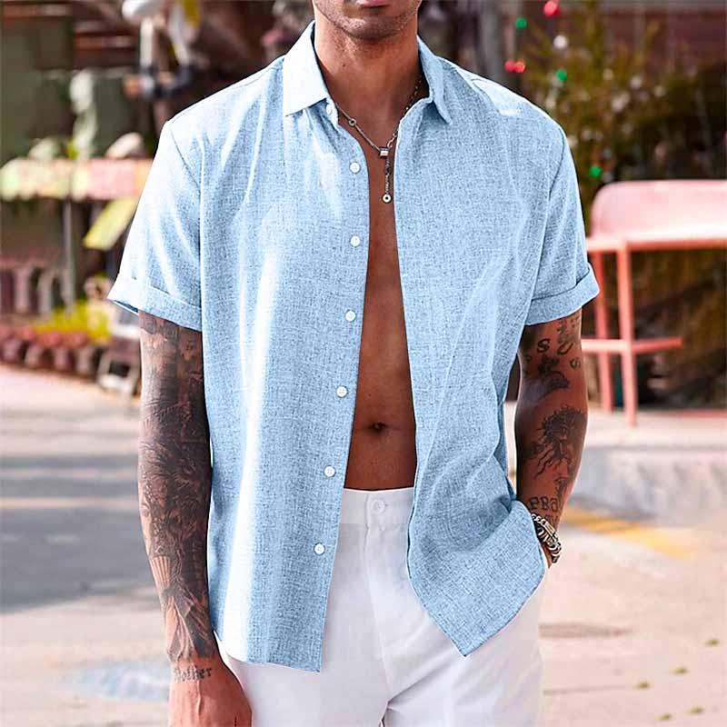 Men's Short Sleeve Linen Button-Up Shirt – Summer