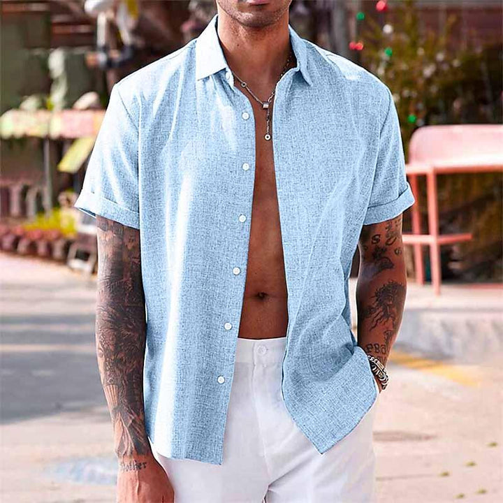 Camicia da uomo in lino con maniche corte e bottoni – estate
