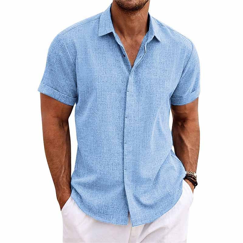 Men's Short Sleeve Linen Button-Up Shirt – Summer