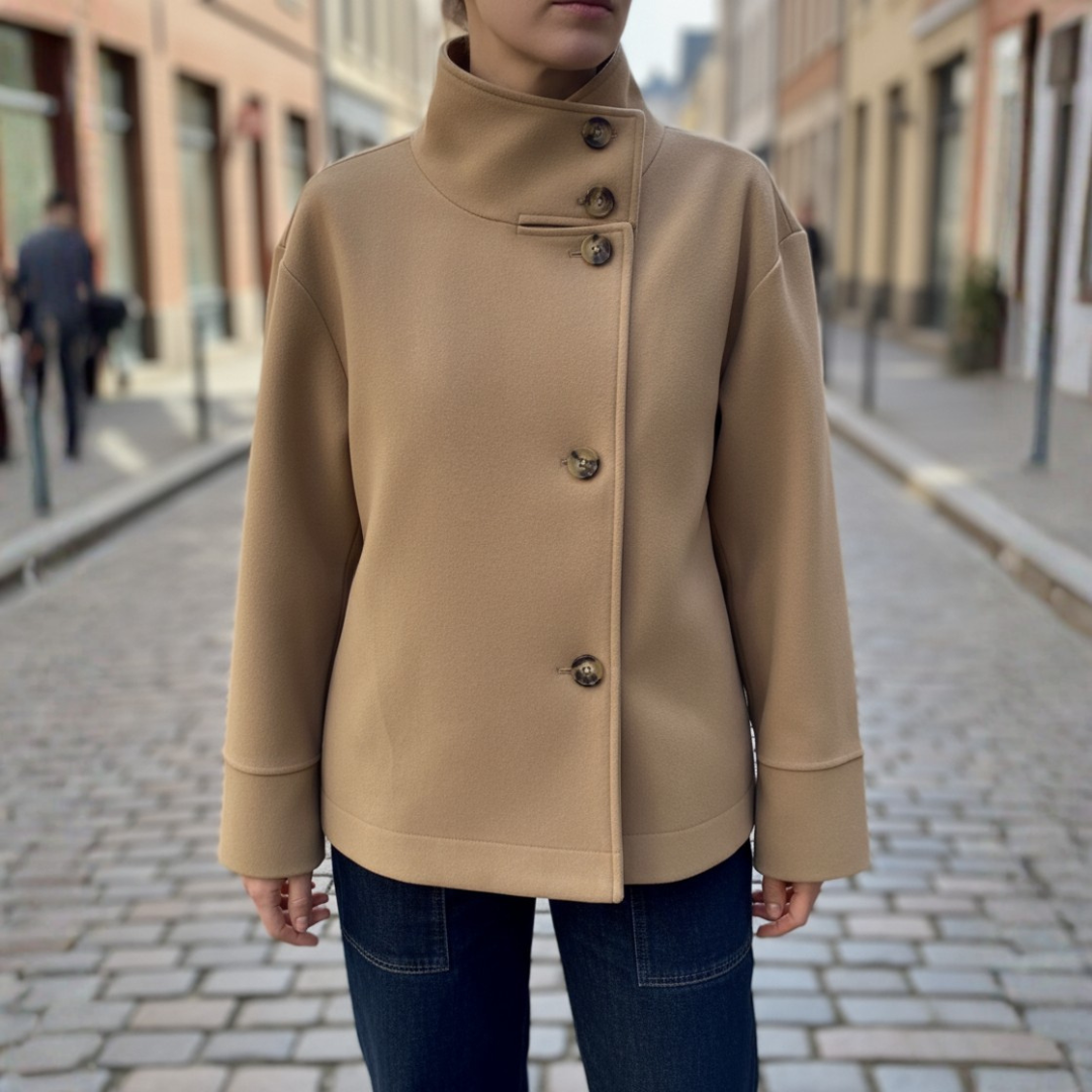 Women's Coat with High Collar and Buttons