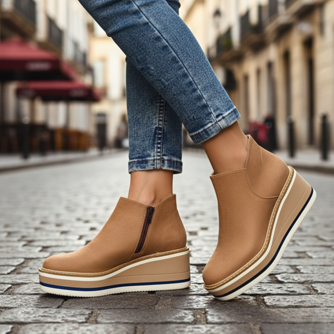 Women's Faux Leather Ankle Boots with Zip and Wedge Heel