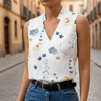 Blusa senza maniche da donna con scollo a V incrociato a tinta unita