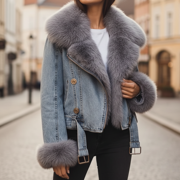 Women's Denim Jacket with Fur Collar