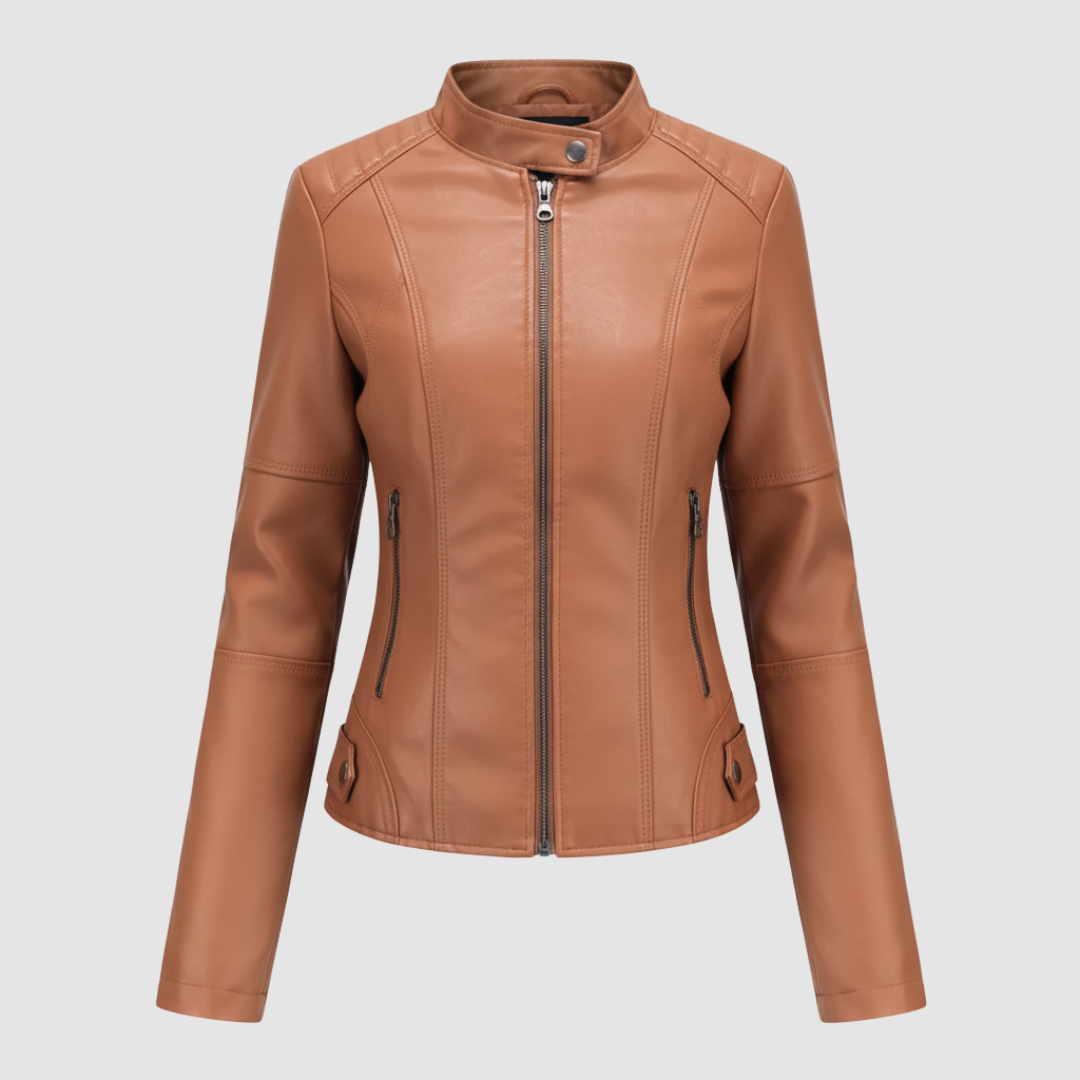 Women's Biker Jacket with Mandarin Collar