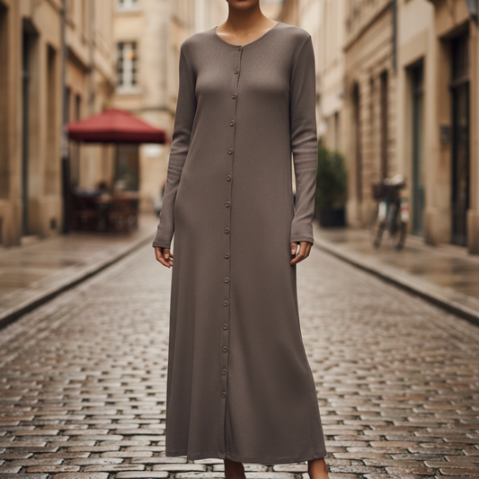 Women's Ribbed Knit Maxi Dress | Elegant Long Sleeve Ankle-Length Dress 1