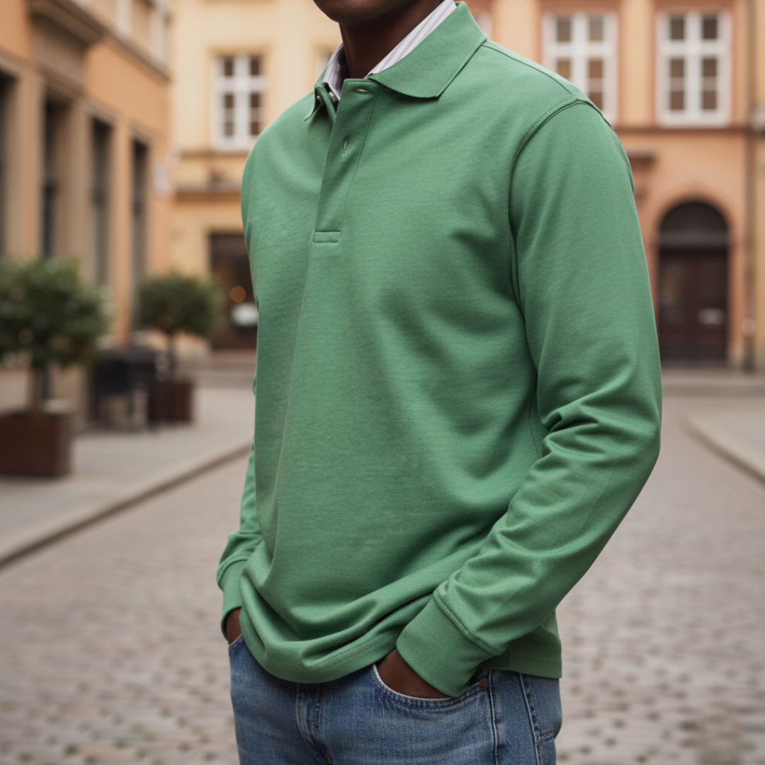 Men's Long Sleeve Polo with Collar and Button
