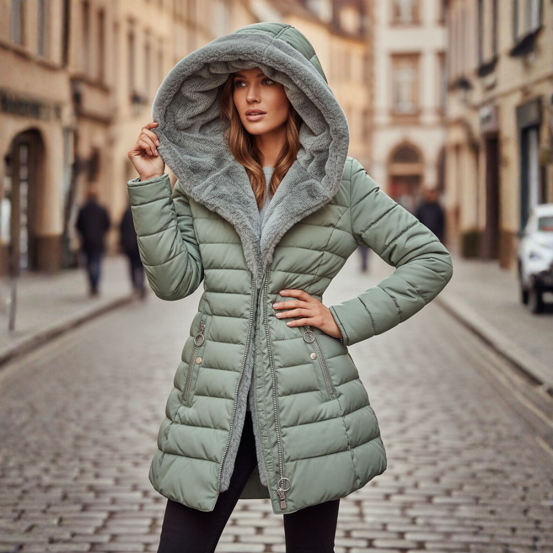 Women's Winter Down Jacket Waterproof Hooded Fur Material