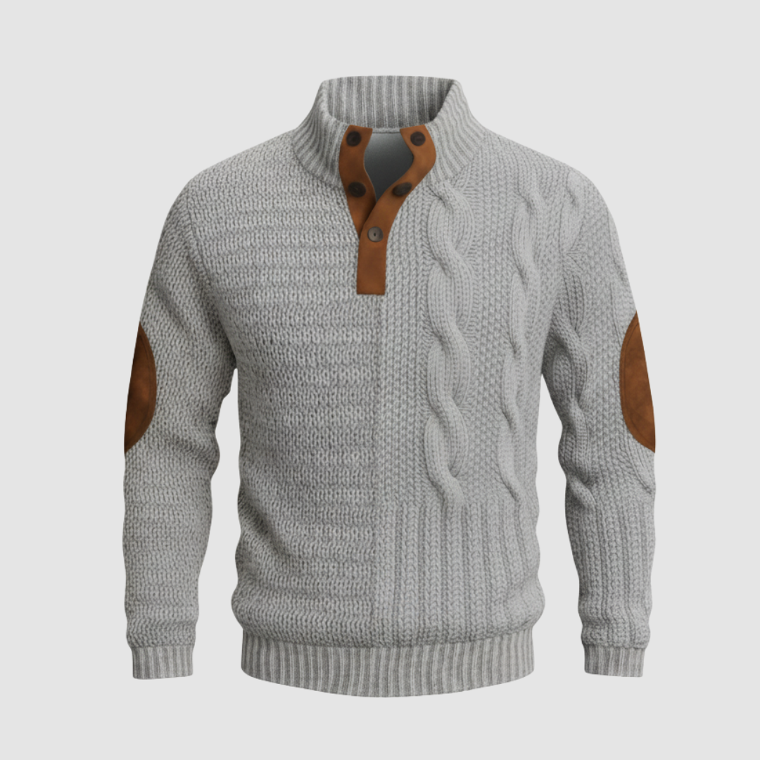 Men's Sweater with High Collar and Suede Details