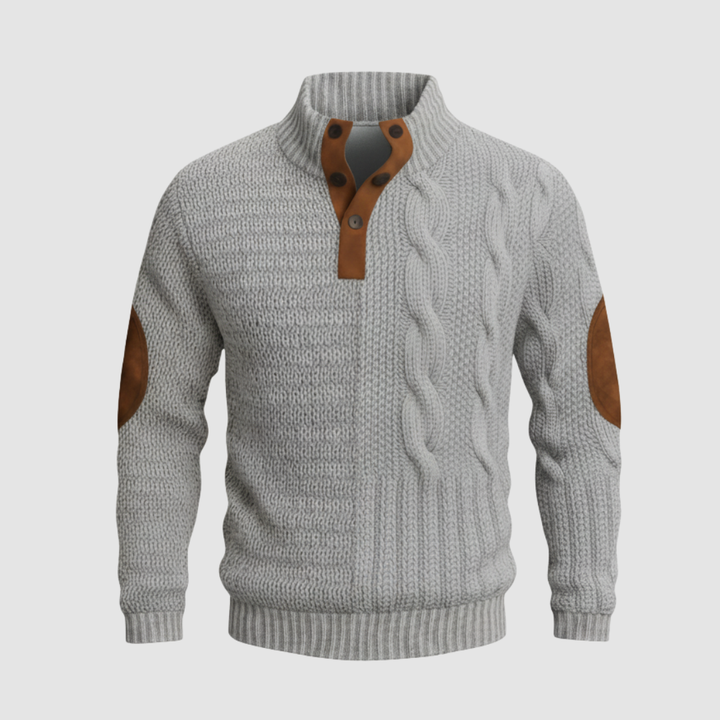 Men's Sweater with High Collar and Suede Details