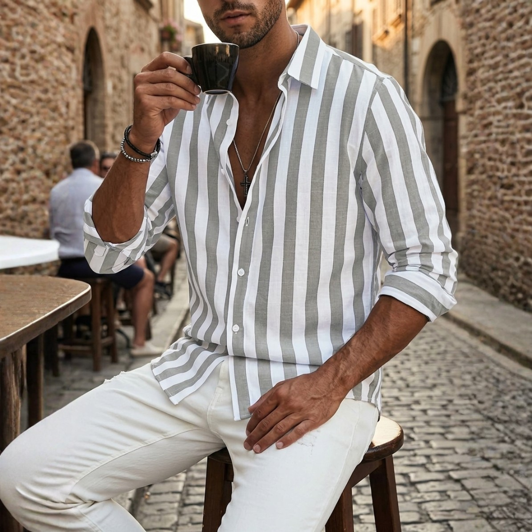 Men's Slim Fit Vertical Striped Shirt in White