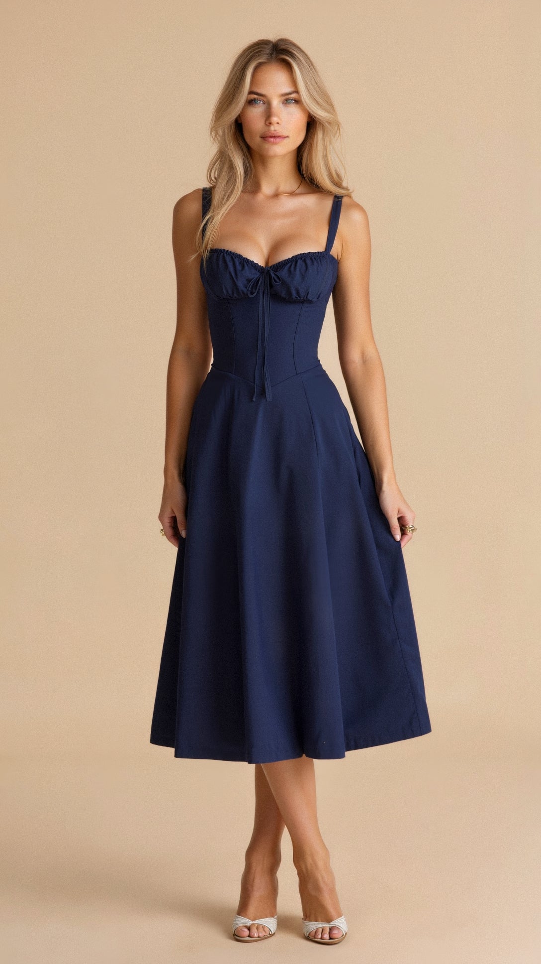 Women's Midi Velvet Sleeveless Slim Fit Dress – Elegant