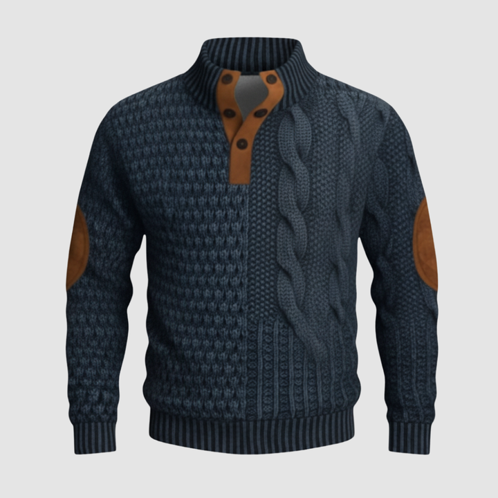 Men's Sweater with High Collar and Suede Details