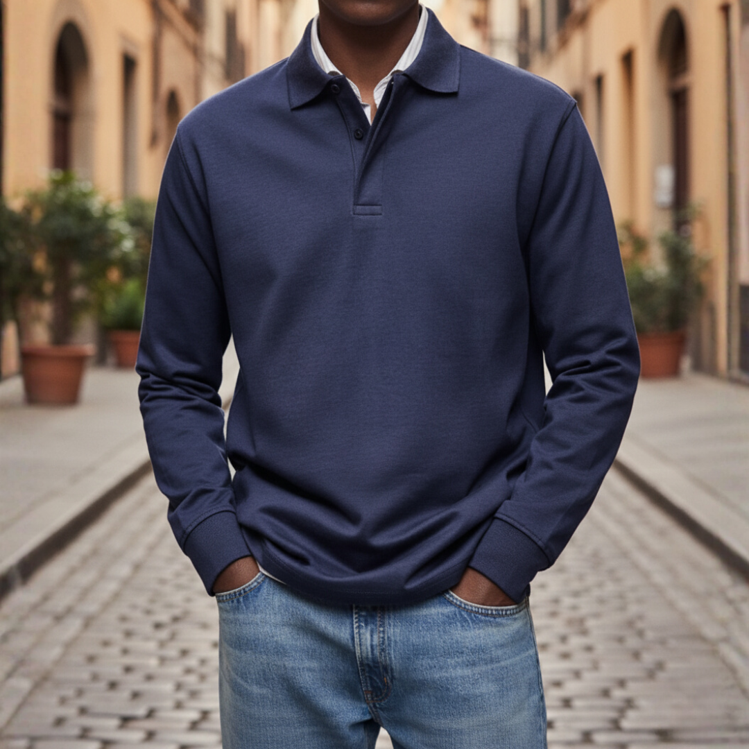 Men's Long Sleeve Polo with Collar and Button