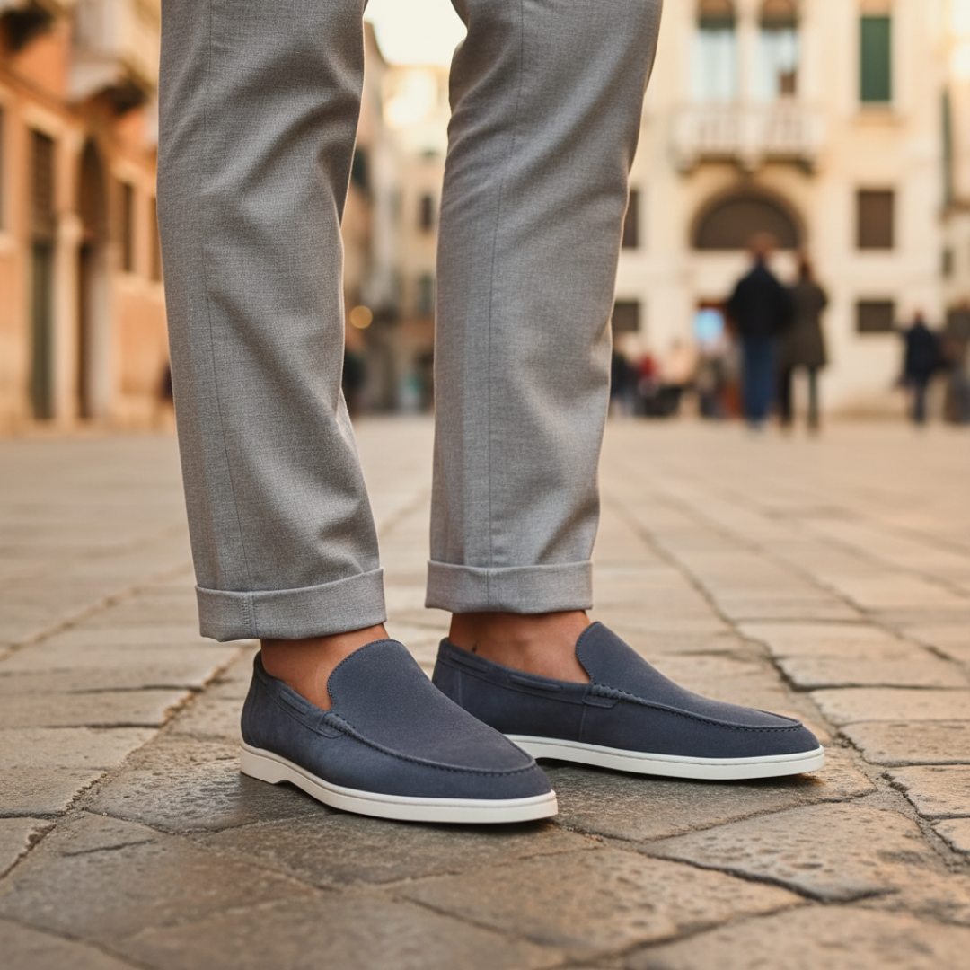 Men's Suede Moccasins with Rubber Sole