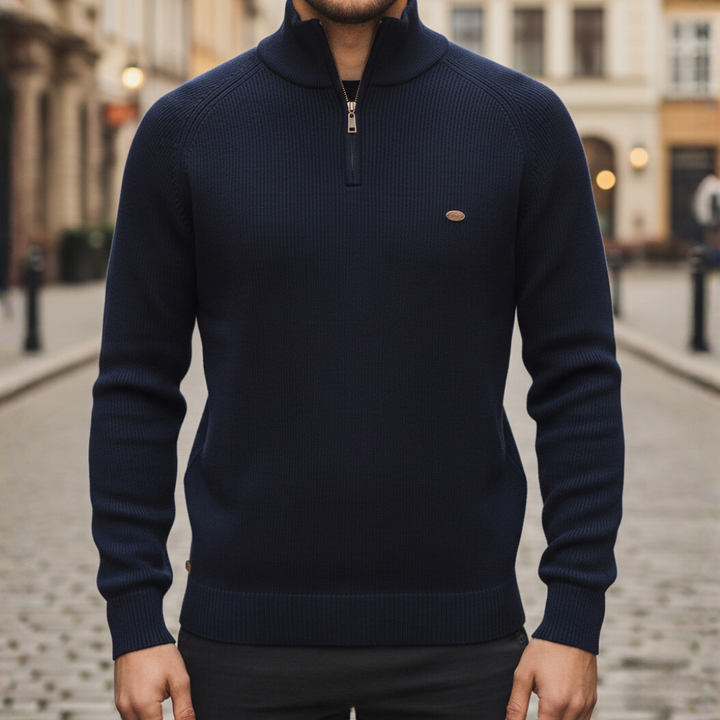 Men's Sweater with High Collar and Half Zip