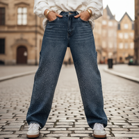 Jeans da donna in denim con strass