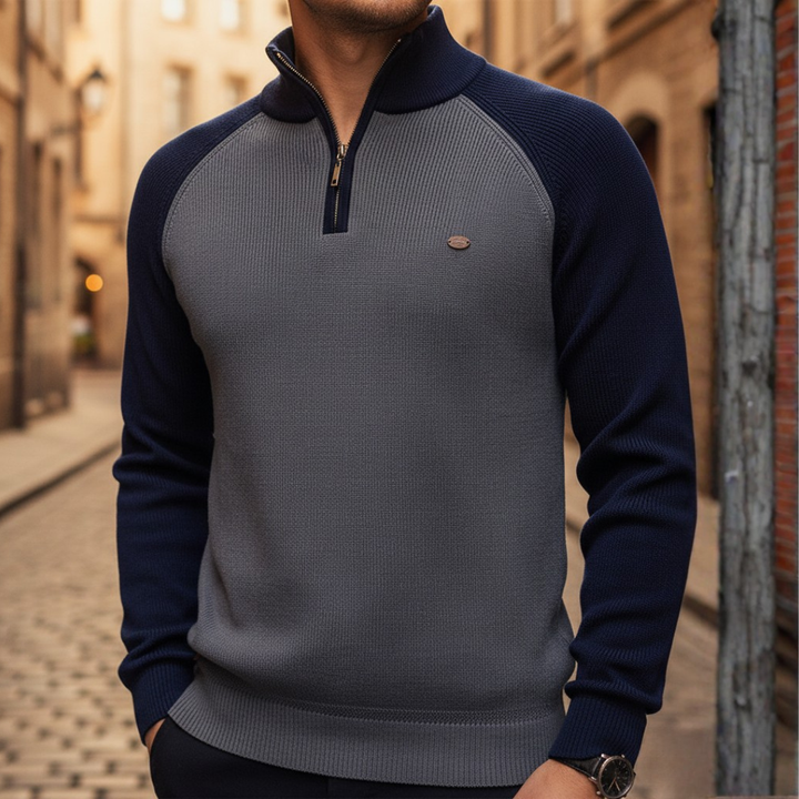 Men's Zip Neck Sweater Mixed Material