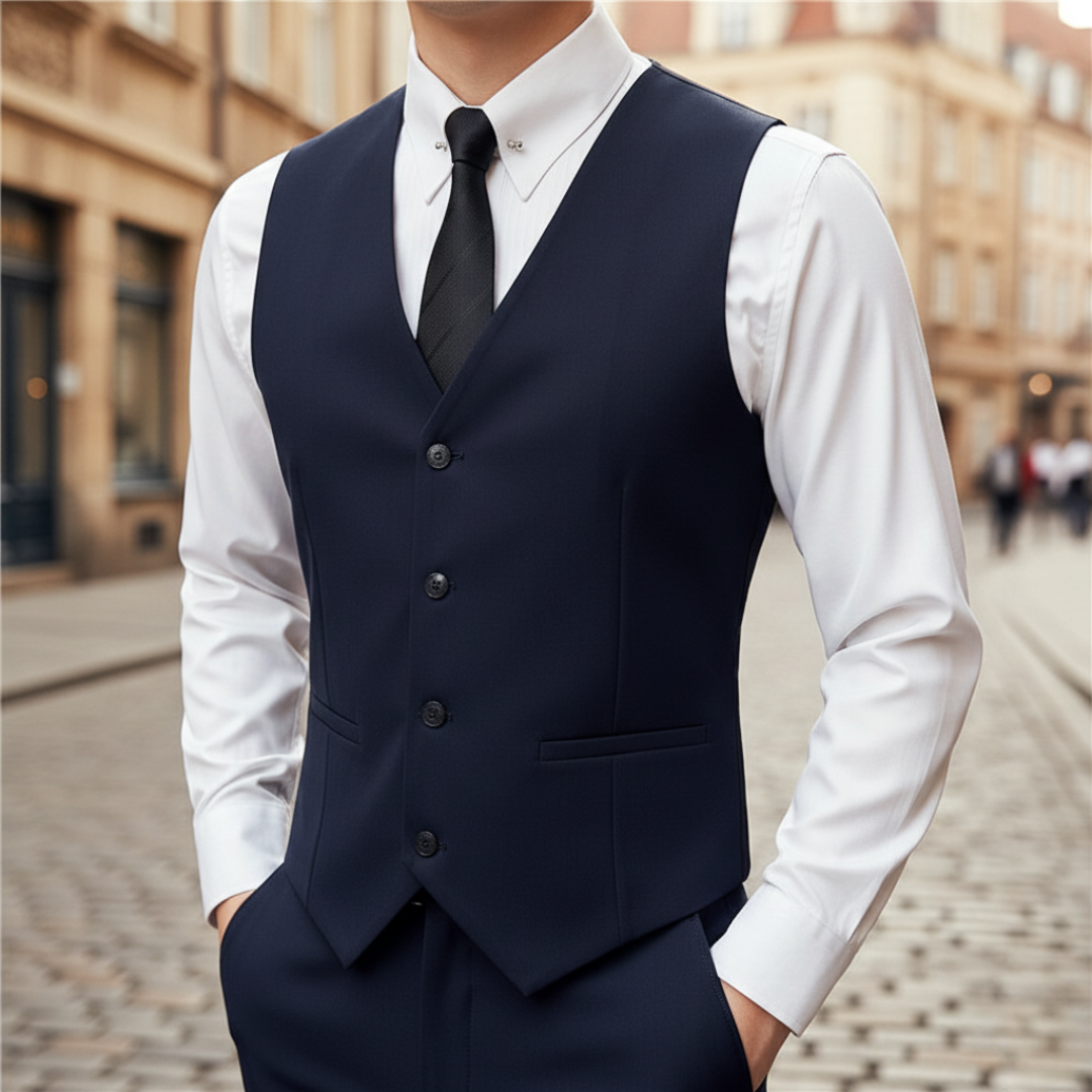 Men's Slim Fit Stretch Fabric Waistcoat with V-Neck and Buttons