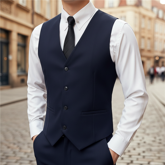 Men's Slim Fit Stretch Fabric Waistcoat with V-Neck and Buttons