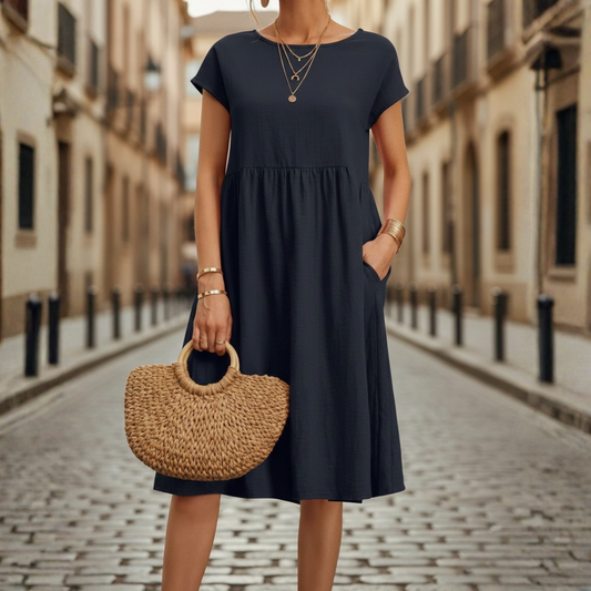 Women's Lightweight Cotton Blend Midi Dress | Casual Summer Ruffle Dress 1