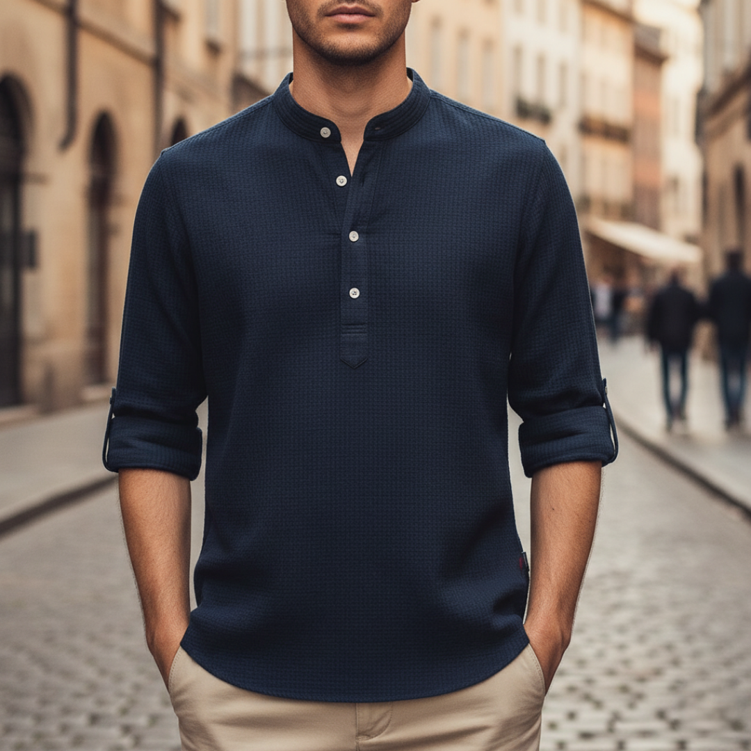 Men's Henley Shirt in Beige Honeycomb