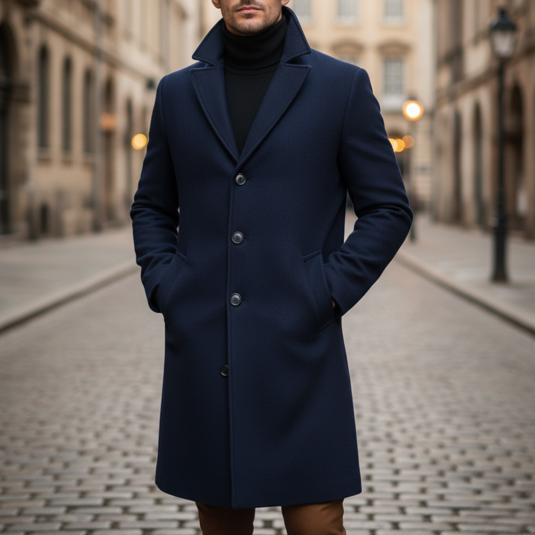Men's Coat with Pockets and Buttons