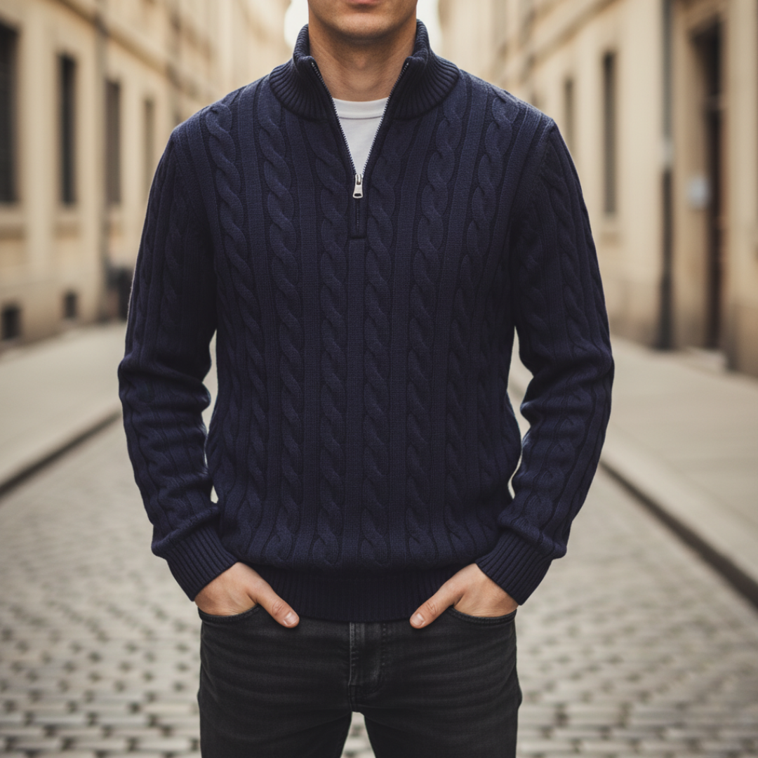Men's Half Zip Cable Knit Sweater