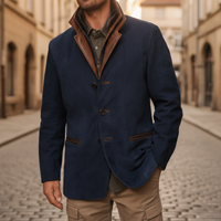 Men's Winter Jacket in Suede with Faux Leather Collar