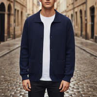 Men's Cardigan with Buttons and Collar in Yarn