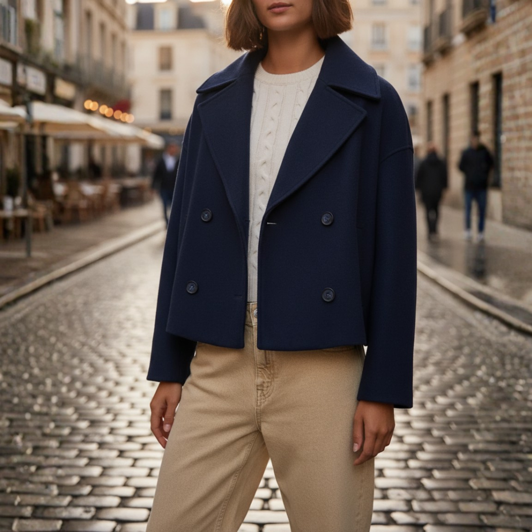 Women’s Short Double-Breasted Blended Fabric Jacket