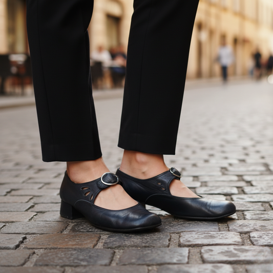 Women's Heeled Shoes with Faux Leather Strap