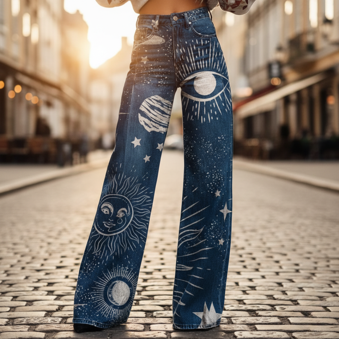 Wide Leg Women's Jeans with Faded Wash