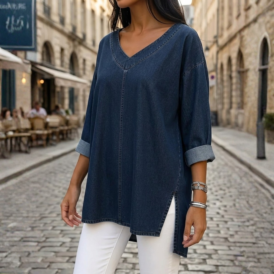 Women's Tunic Soft Fit V-Neck Side Split Three-Quarter Sleeve