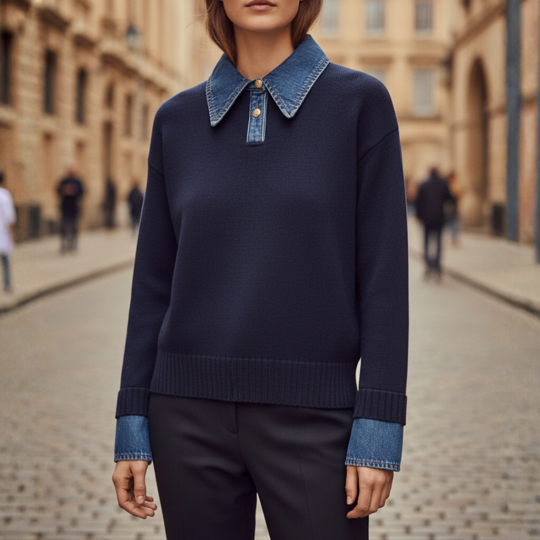 Women's Denim Collar Sweater