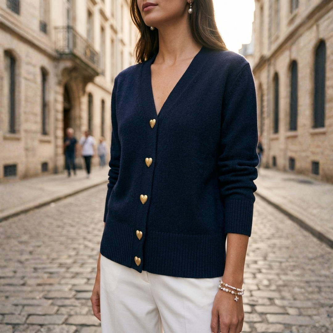 Women's Knit Cardigan with Gold Heart Buttons