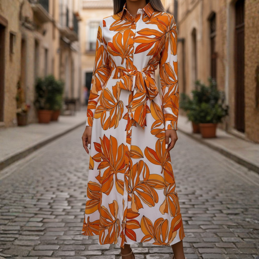 Maxi Shirt Dress for Women with Floral Print, Long Sleeves, and Buttons