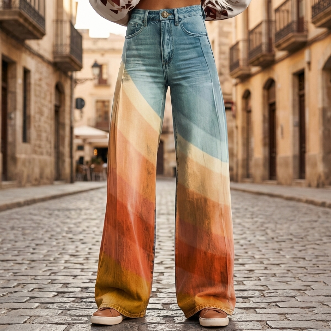 Wide Leg Women's Jeans with Faded Wash
