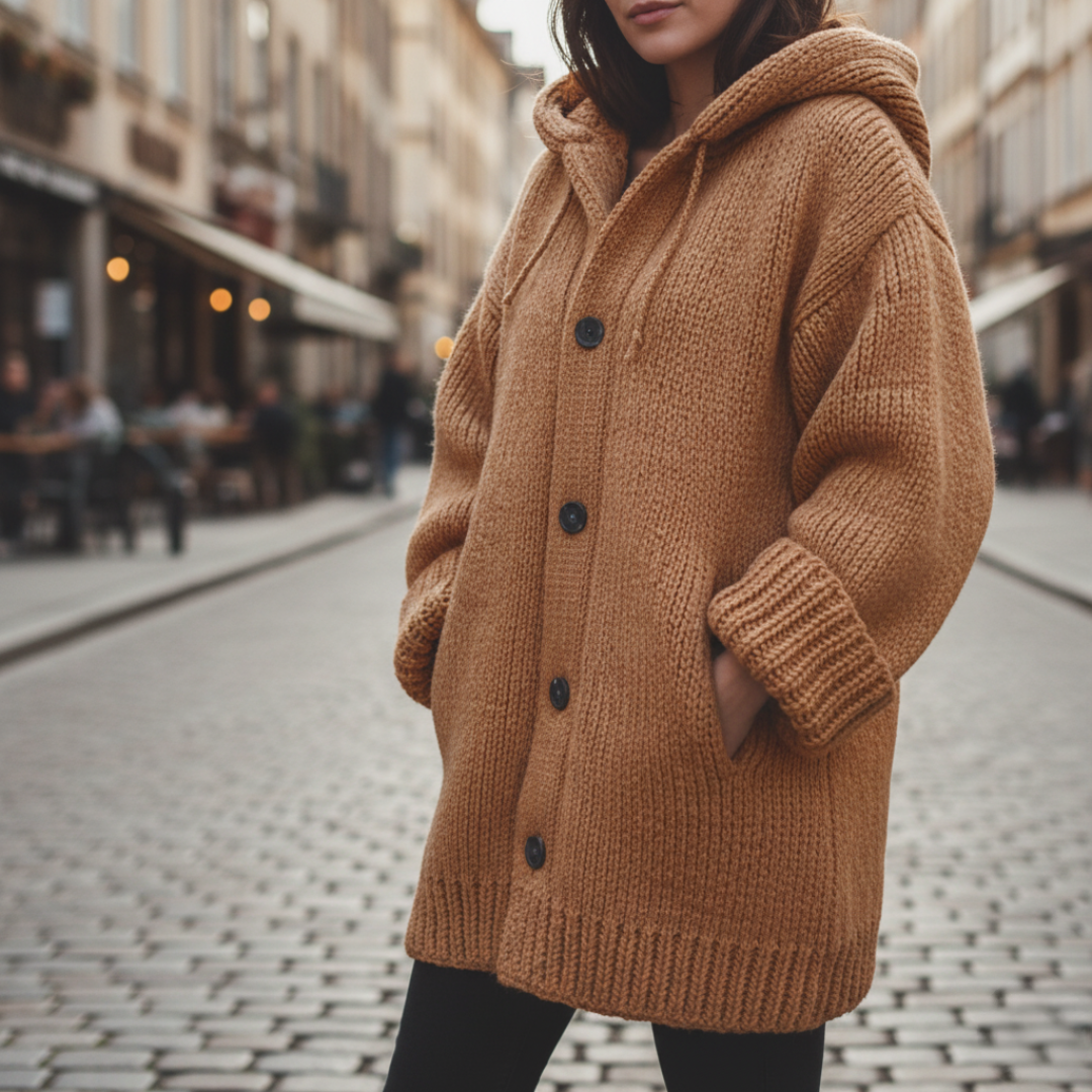 Women's Oversized Cardigan with Hood in Mixed Fibers