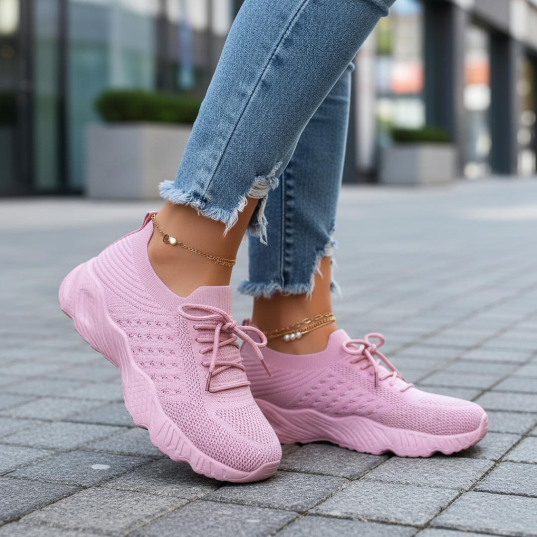 Scarpe da passeggio da donna con lacci in mesh traspirante