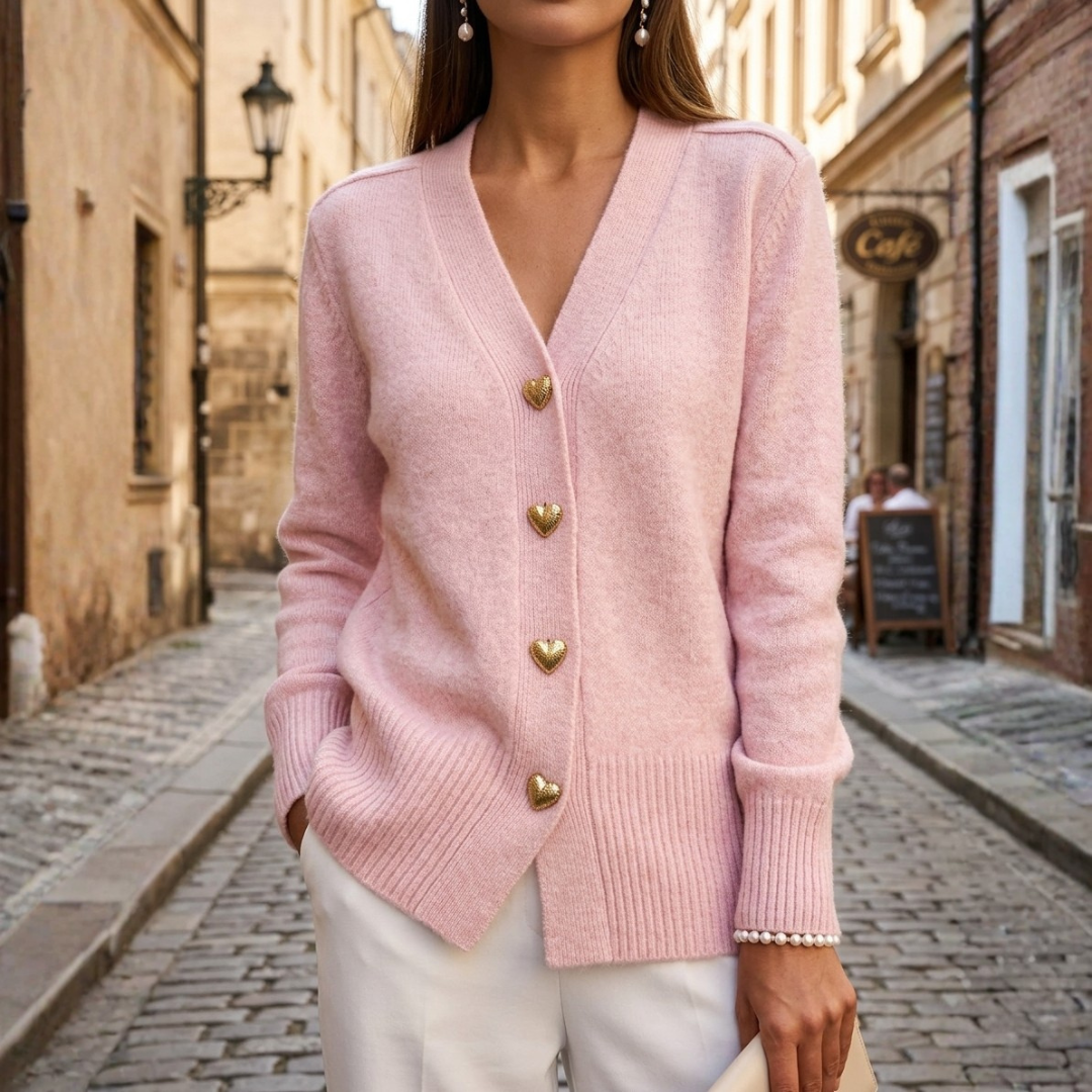 Women's Knit Cardigan with Gold Heart Buttons