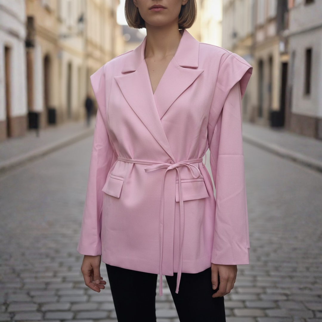 Women's Blazer Jacket with Belt and Structured Shoulders