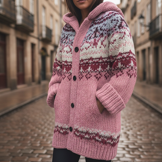 Women's Short Jacket in Mixed Material with Notched Collar and Buttons